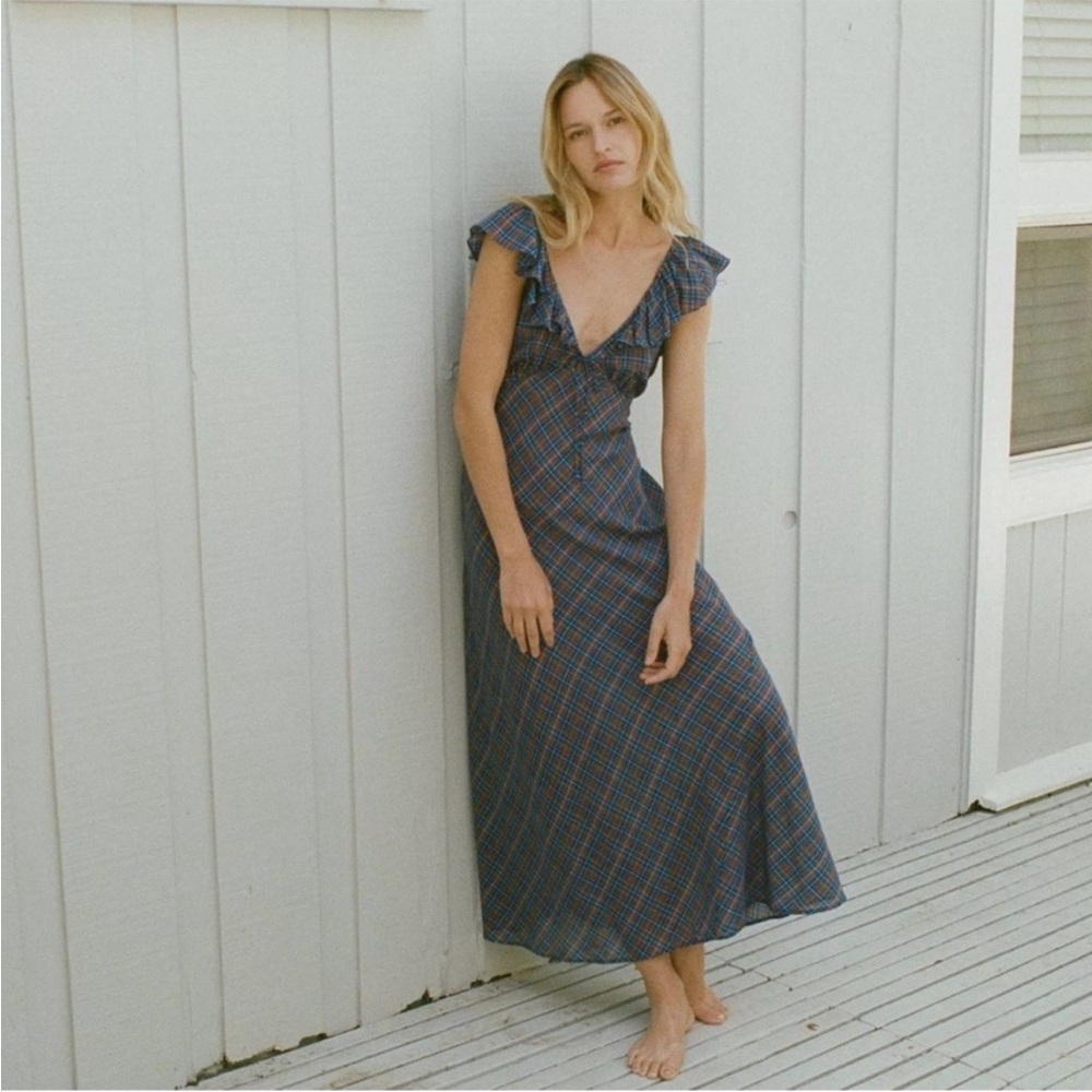 Doen Lulani Cotton Midi Dress in Azure French Plaid